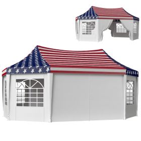 22.3 x 16.4 ft Heavy Duty Party Tent, Outdoot Canopy Tent with 2 Doors and 6 Windows, American Flag