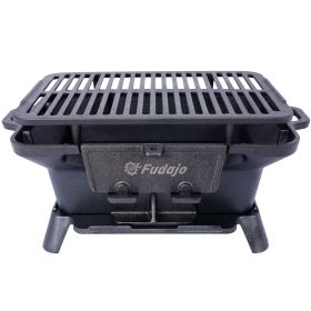 Oval Cast Iron Grill Outdoor, Portable Charcoal Grill and Tabletop Cast Iron Skillet - 100% Cast Iron, Enameled, Durable, Small Charcoal Grill, Campi