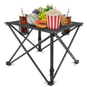 1Pc Foldable Camping Table Portable Picnic Table Lightweight Travel Desk with 2 Cup Holders Carrying Bag (Option: 1Pc_Black_New)