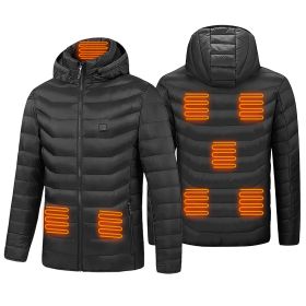 Heated Jacket Electric Heating Coat Lightweight Winter Hooded JacketÂ with 3-Level Heating Modes 8 Heating Zones Detachable Zipper Hood (Option: S)