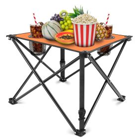 1Pc Foldable Camping Table Portable Picnic Table Lightweight Travel Desk with 2 Cup Holders Carrying Bag (Option: 1Pc_Orange)