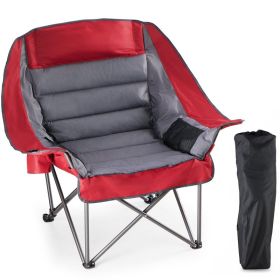 Camp Chair - A 450-pound Durable Folding Chair Equipped With A Cup Holder And Side Pockets (Option: Red grey)