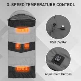 Rectangular Heated Sleeping Bag, Lightweight Sleeping Bag with Multi USB Powered Heating Pads, Waterproof Compact Envelope Sleeping Bag for Backpacki (title: default title)
