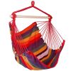 Hammock Hanging Chair Canvas Porch Patio Swing Seat Portable Camping Rope Seat Wooden Stick Hammock Chair with 2 Pillows 265LBS Load-bearing