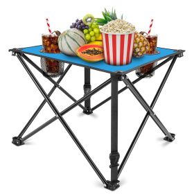 1Pc Foldable Camping Table Portable Picnic Table Lightweight Travel Desk with 2 Cup Holders Carrying Bag (Option: 1Pc_Blue)